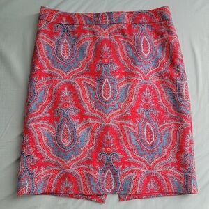 J.Crew Red Blue Paisley Pencil Skirt Women's 2P